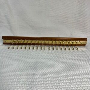 Vintage Wood and Brass Wall Mount Tie Belt Rack 36 Swivel Hooks Organizer 19in